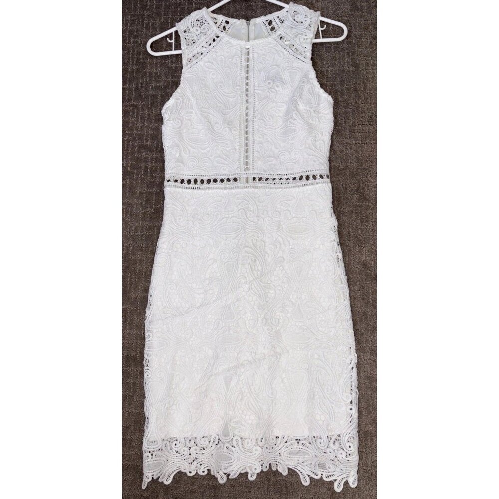 Lulus White Summer Wedding Guest Party Crochet Nude Short Dress Size XS
